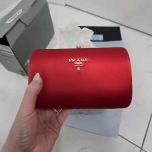 BNIB Authentic Prada Red Satin Box Clutch Bag